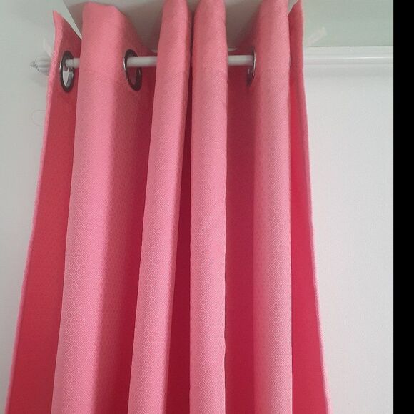 Grommet Top Pink Drapes Heavyweight Window Curtain Set of Two Diamond Pattern - Picture 3 of 10